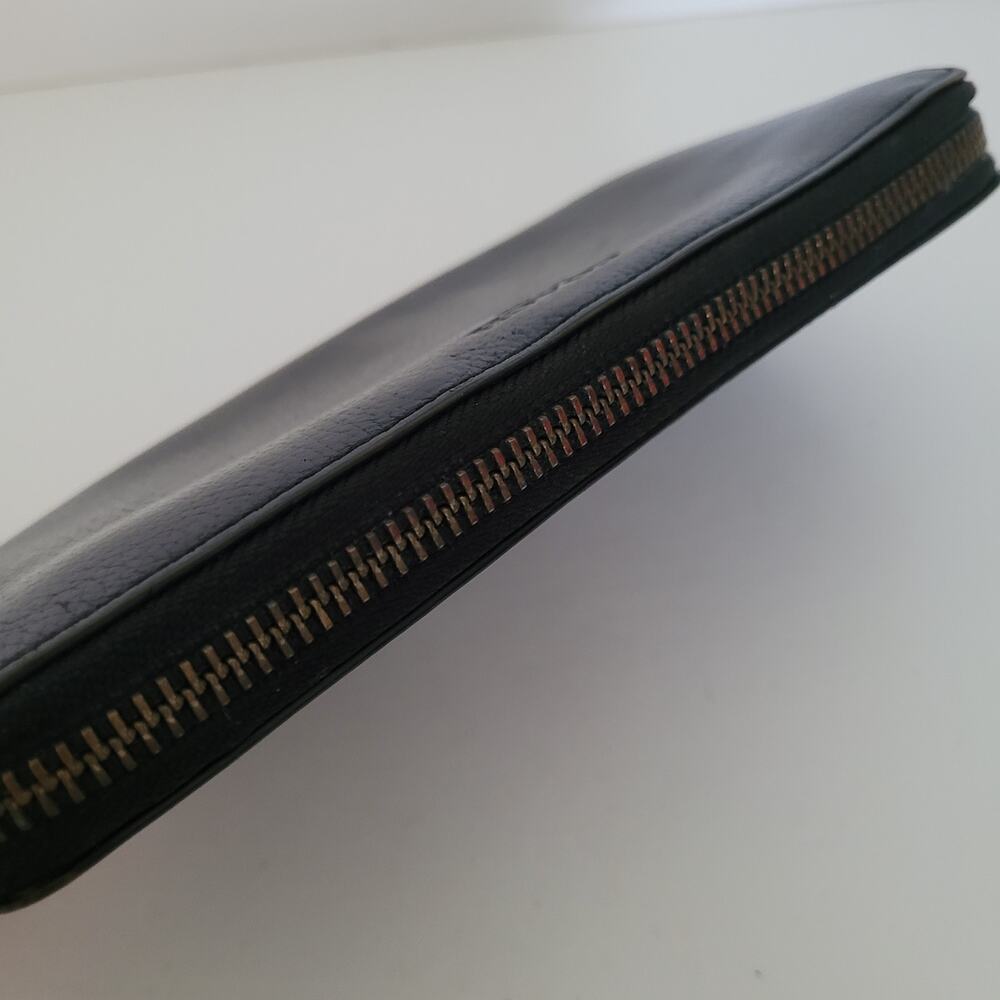 Coach Leather Wallet Solid Black Zip Around Large Clutch Classic Logo - Picture 11 of 13